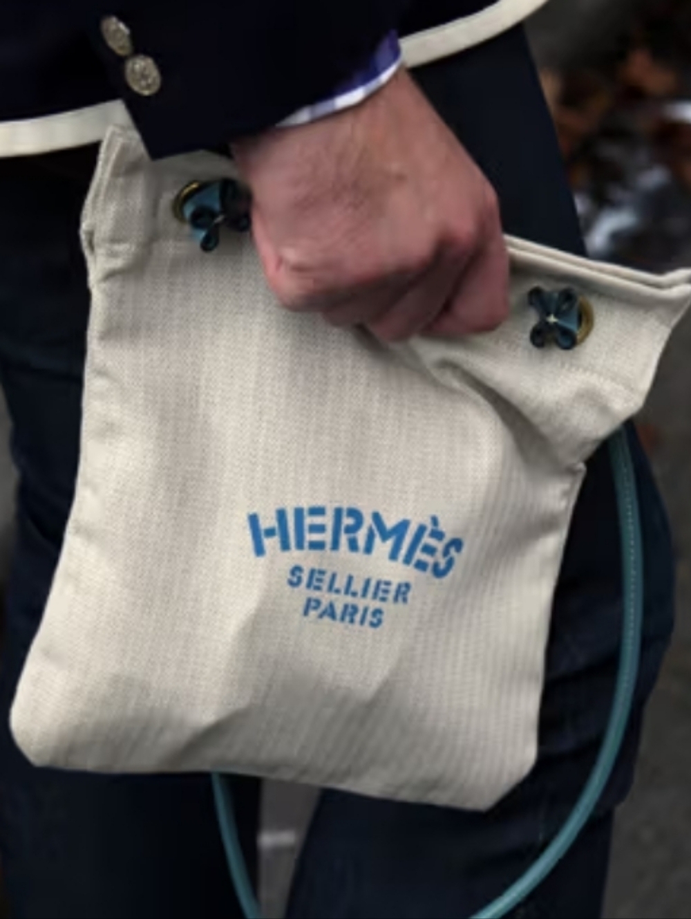 Authentic HERMÈS Large Grooming  Satchel Herringbone‎ Canvas Weekender Bag